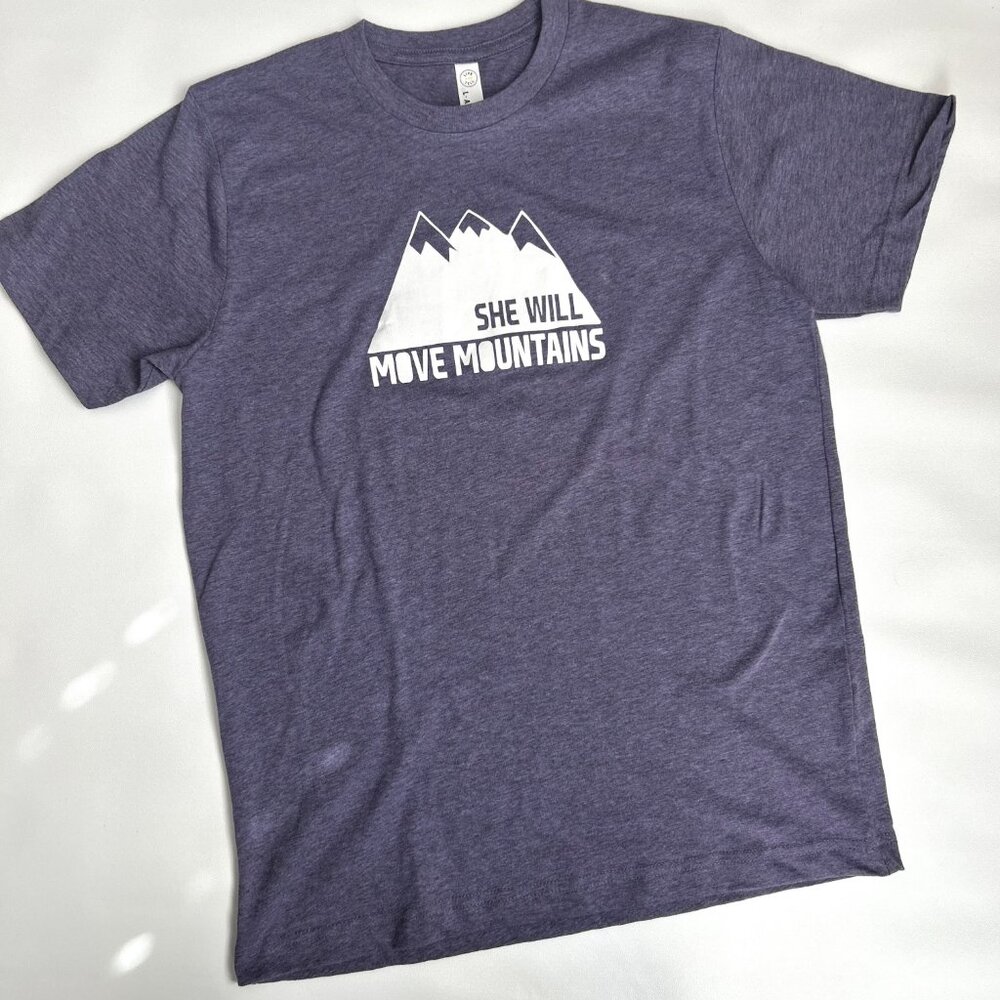 NWOT She Will Move Mountains Youth Large Graphic T-Shirt Purple Motivational - Picture 2 of 6